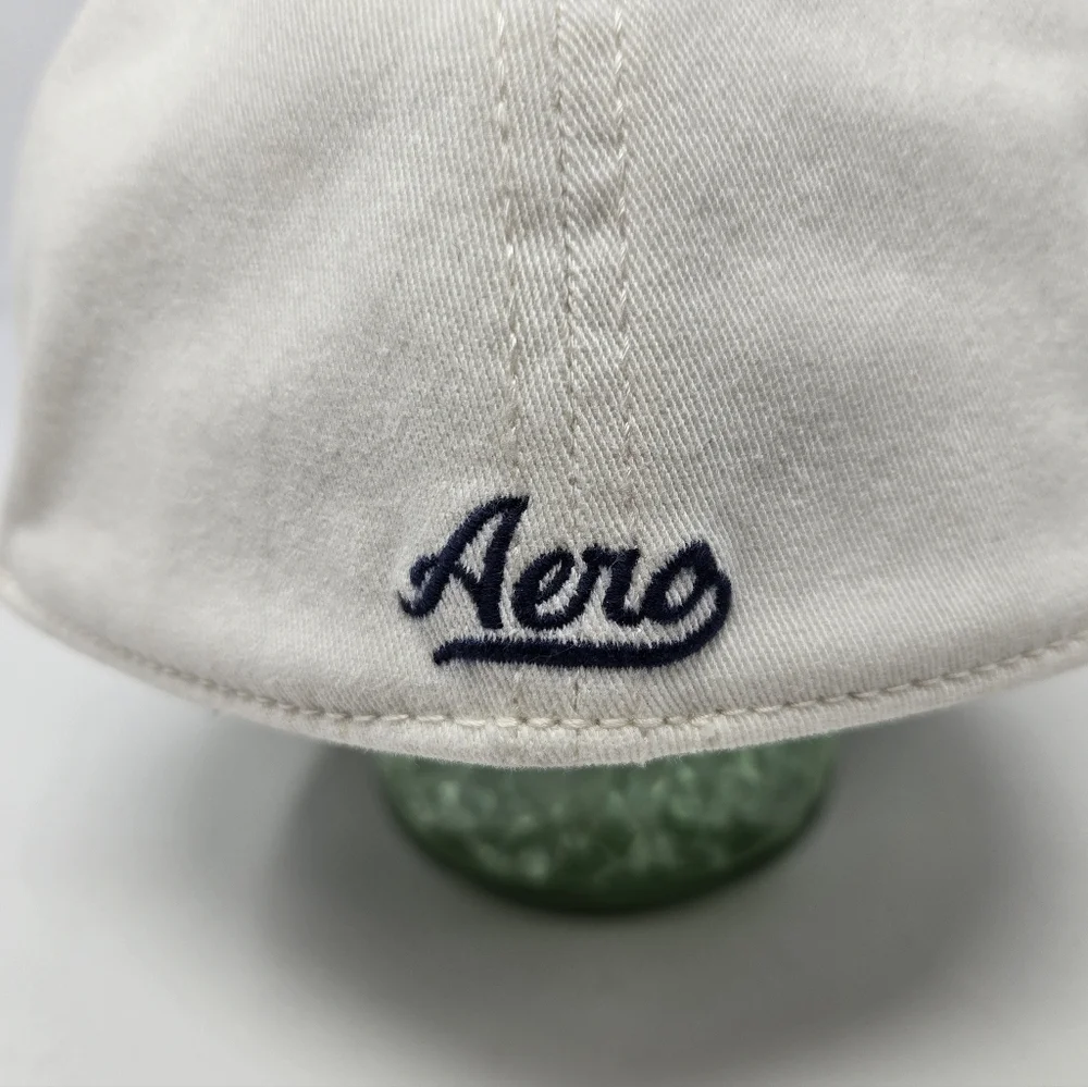 AEROPOSTALE WHITE COTTON BLEND DISTRESSED FITTED BASEBALL HAT CAP UNISEX SMALL/M
